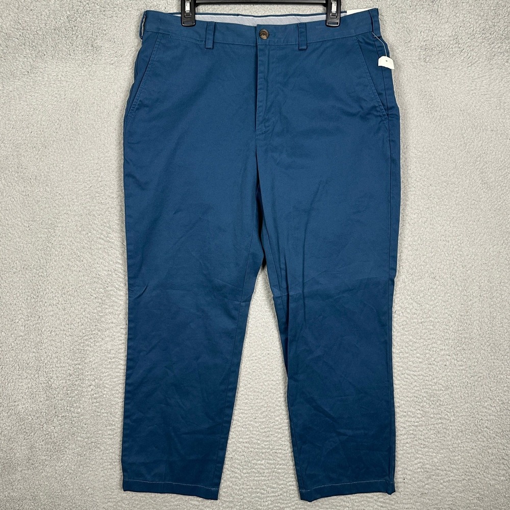 NEW Brooks Brothers Pants Mens 35X32 Clark Fit Chinos Blue Flat Front Stretch